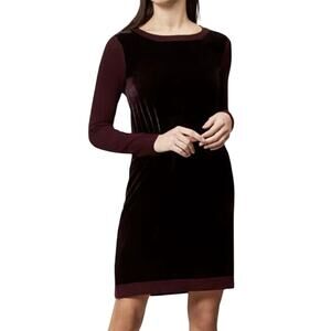 Hobbs London Benita Red Velvet Velour Silk Long Sleeve Sweater Dress Size 6